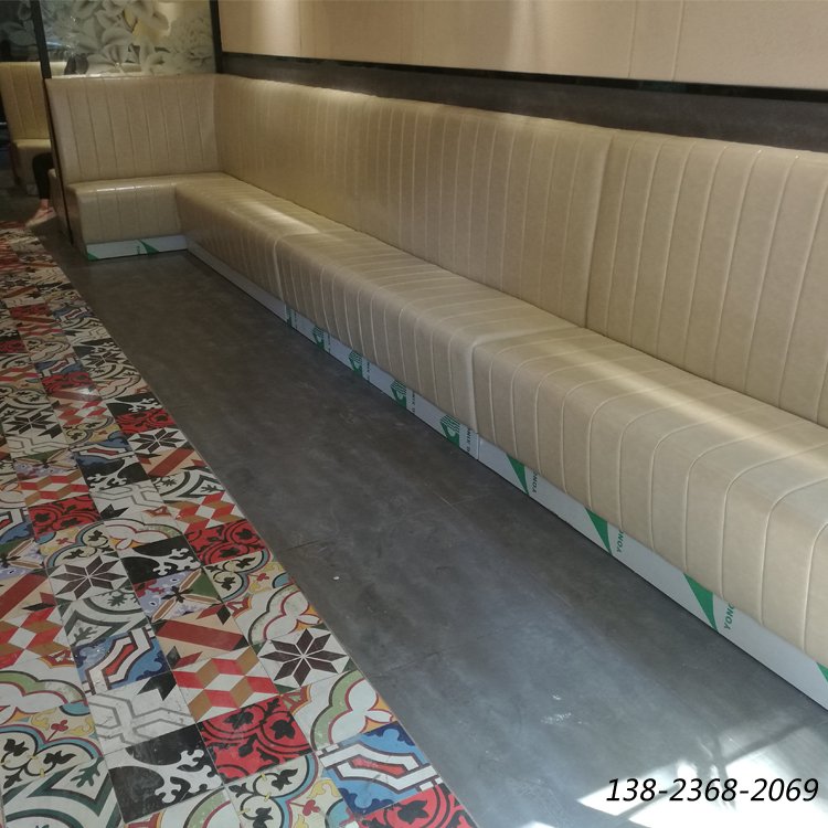 茶餐廳靠墻卡座沙發(fā)，定制餐廳皮革沙發(fā)，餐廳